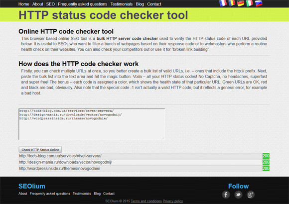 HTTP status code checker tool