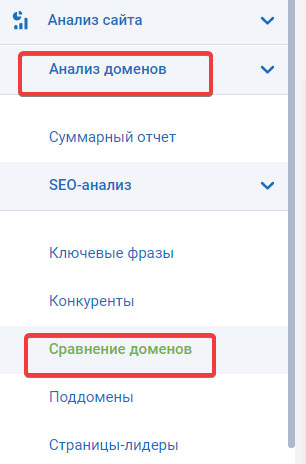 Сервис Serpstat - сравнение доменов