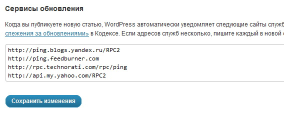 wordpress Ping сервисы