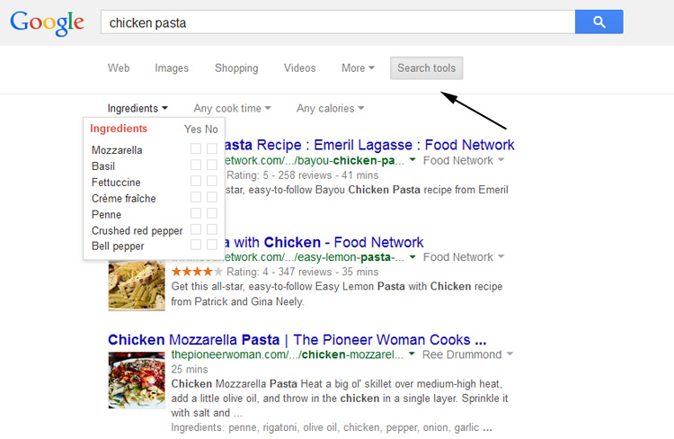 поиск по рецептам от Google