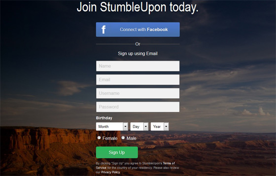 Регистрация в StumbleUpon 