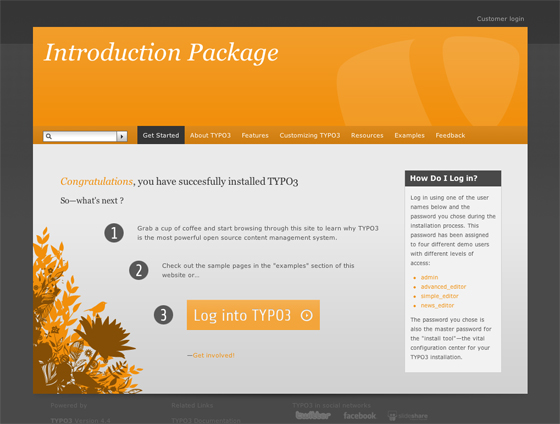 Introduction Package в TYPO3 4.4